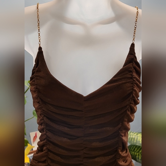 Just Polly New York brown bodysuit with gold chain spaghetti straps - Picture 5 of 5